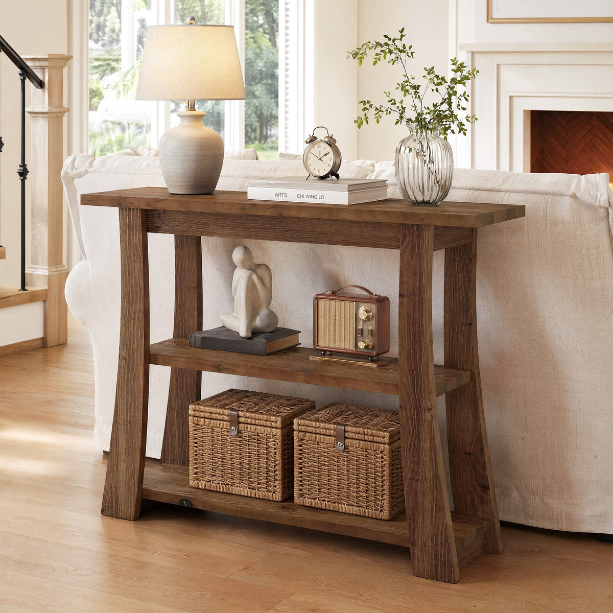 Tribesigns Table console en bois massif avec 3 étagères, Table d'entrée étroite de 105 cm