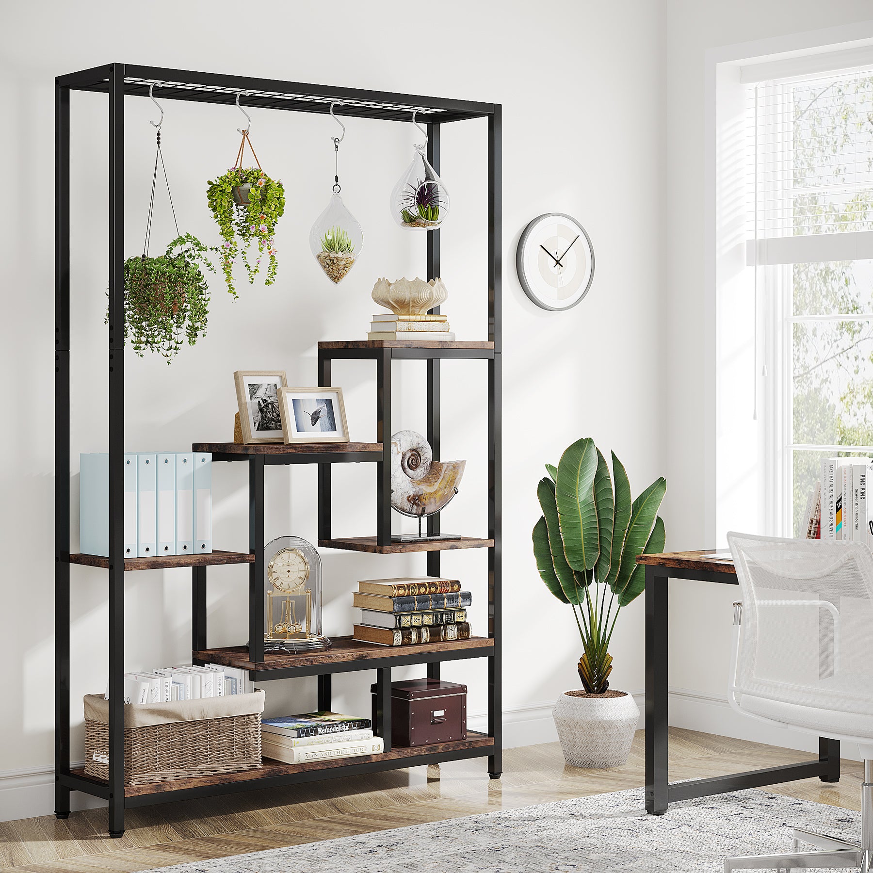 Tribesigns Support pour plantes d'intérieur à 5 niveaux, Étagère en métal avec 10 crochets de suspension en S