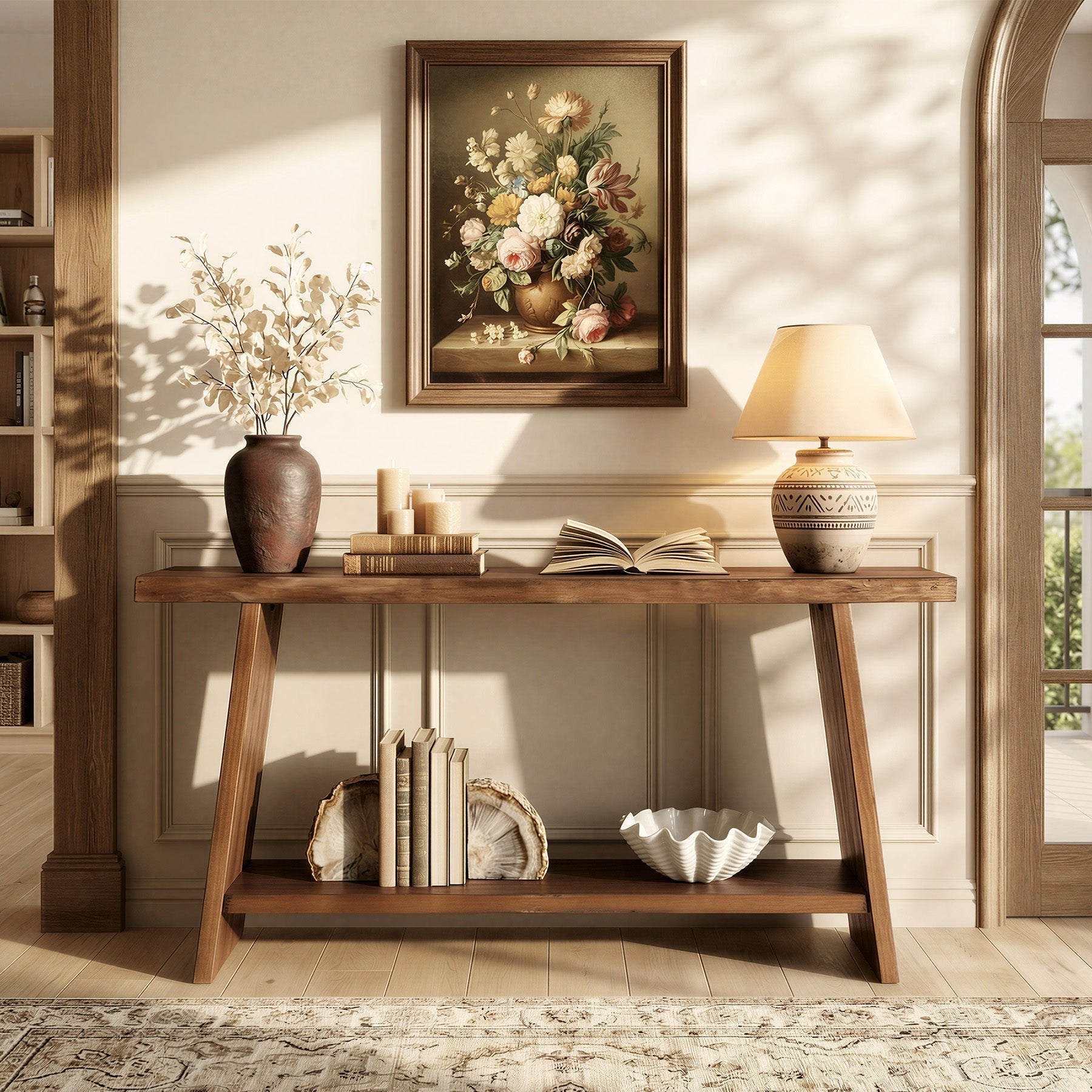 Tribesigns Console en bois massif de 160 cm, Table d'appoint à deux niveaux pour l'entrée
