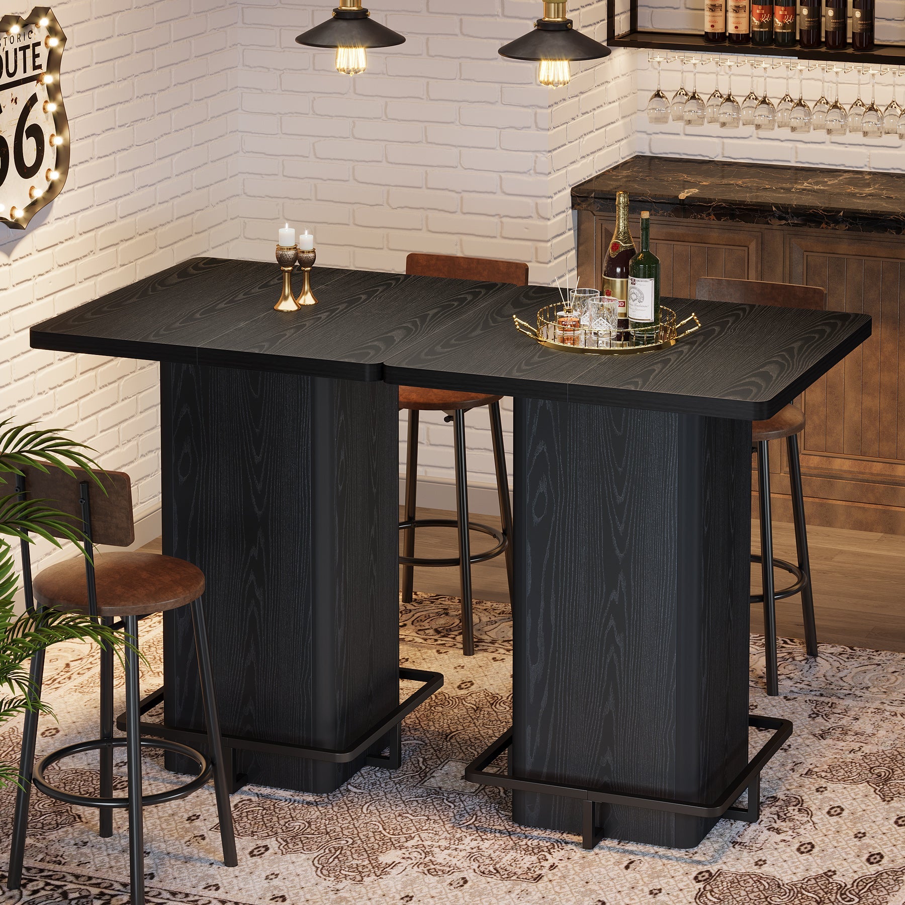 Tribesigns Table de bar carrée de 100 cm, Table noire laquée brillante pour cuisine