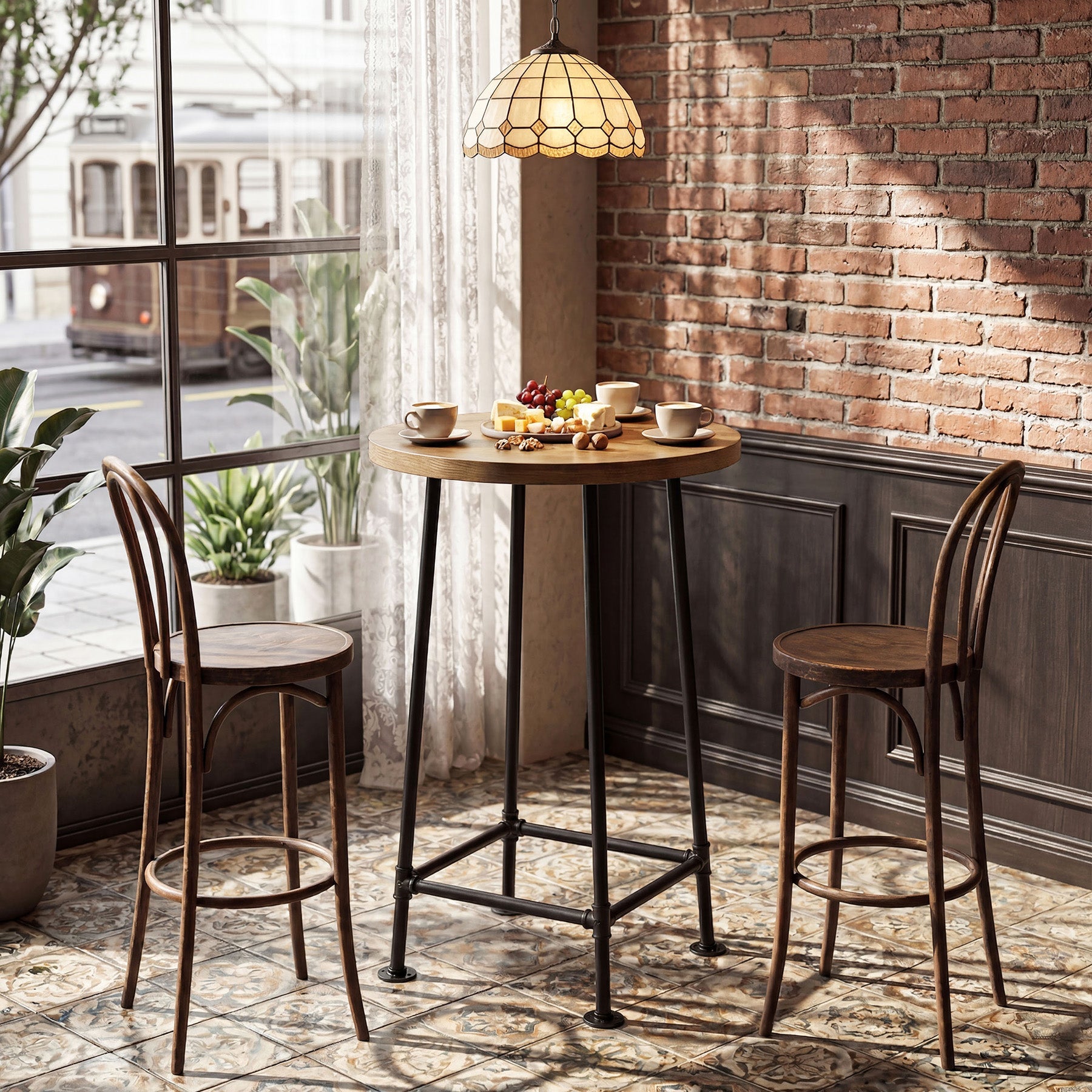 Tribesigns Table de bar ronde de 95 cm avec repose-pieds en métal, Table haute de style industriel pour cuisine et bistro (table seule)