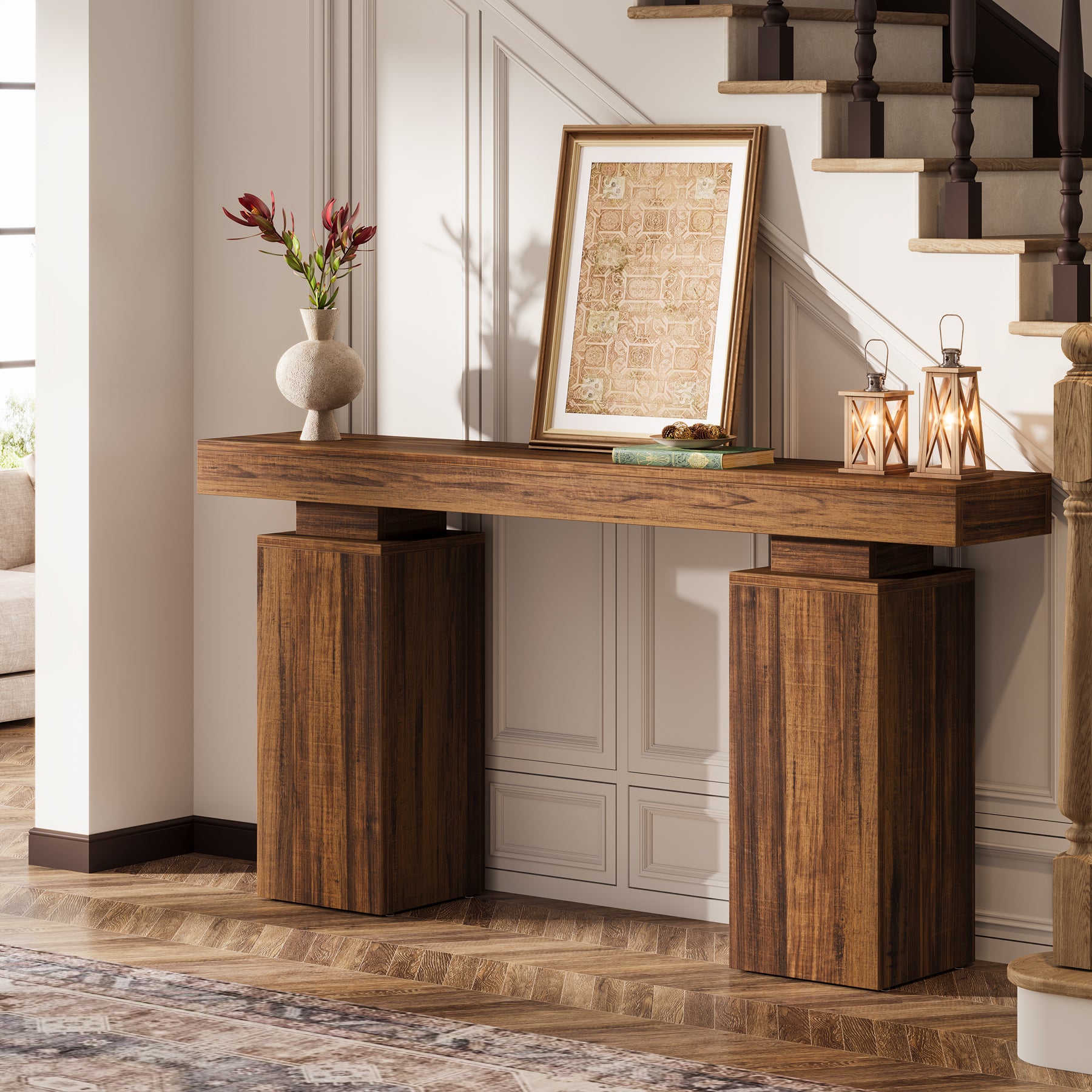 Tribesigns Console de 160 cm, Table d'entrée de style maison de campagne en bois pour le salon et le couloir