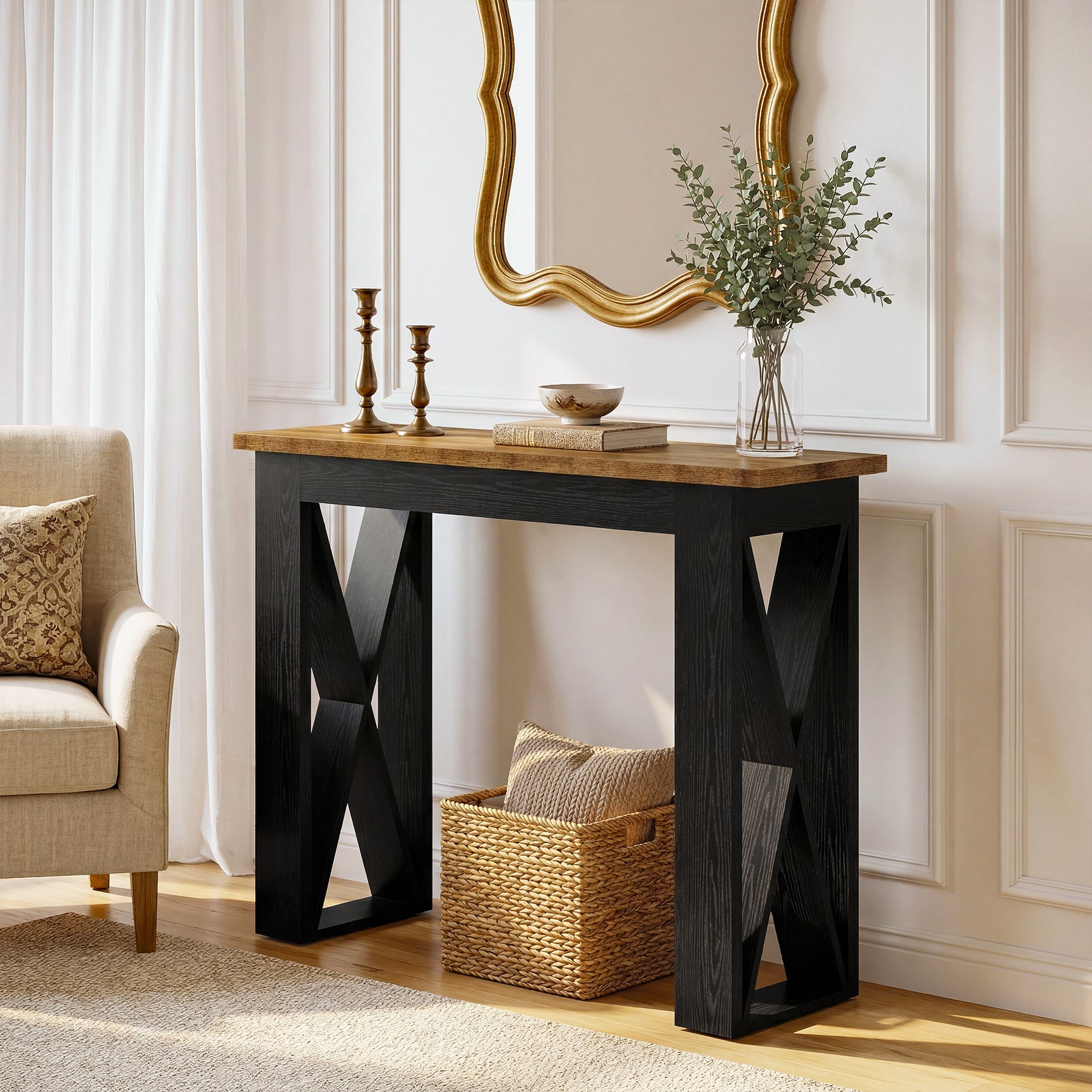 Tribesigns Console étroite 105 cm, Table d'entrée style industriel avec étagère de rangement