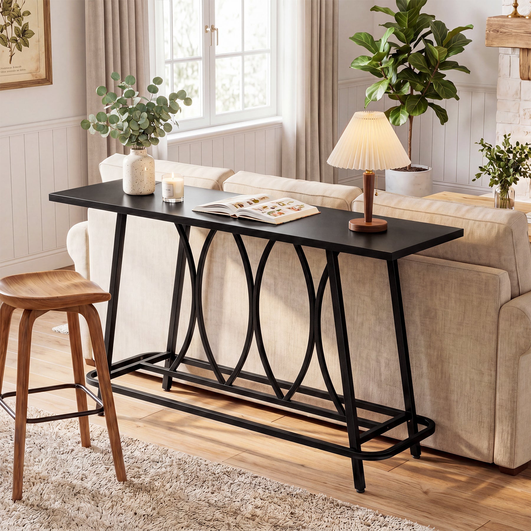 Tribesigns Console de 160 cm de long style campagne moderne, Table d'entrée étroite avec structure en métal