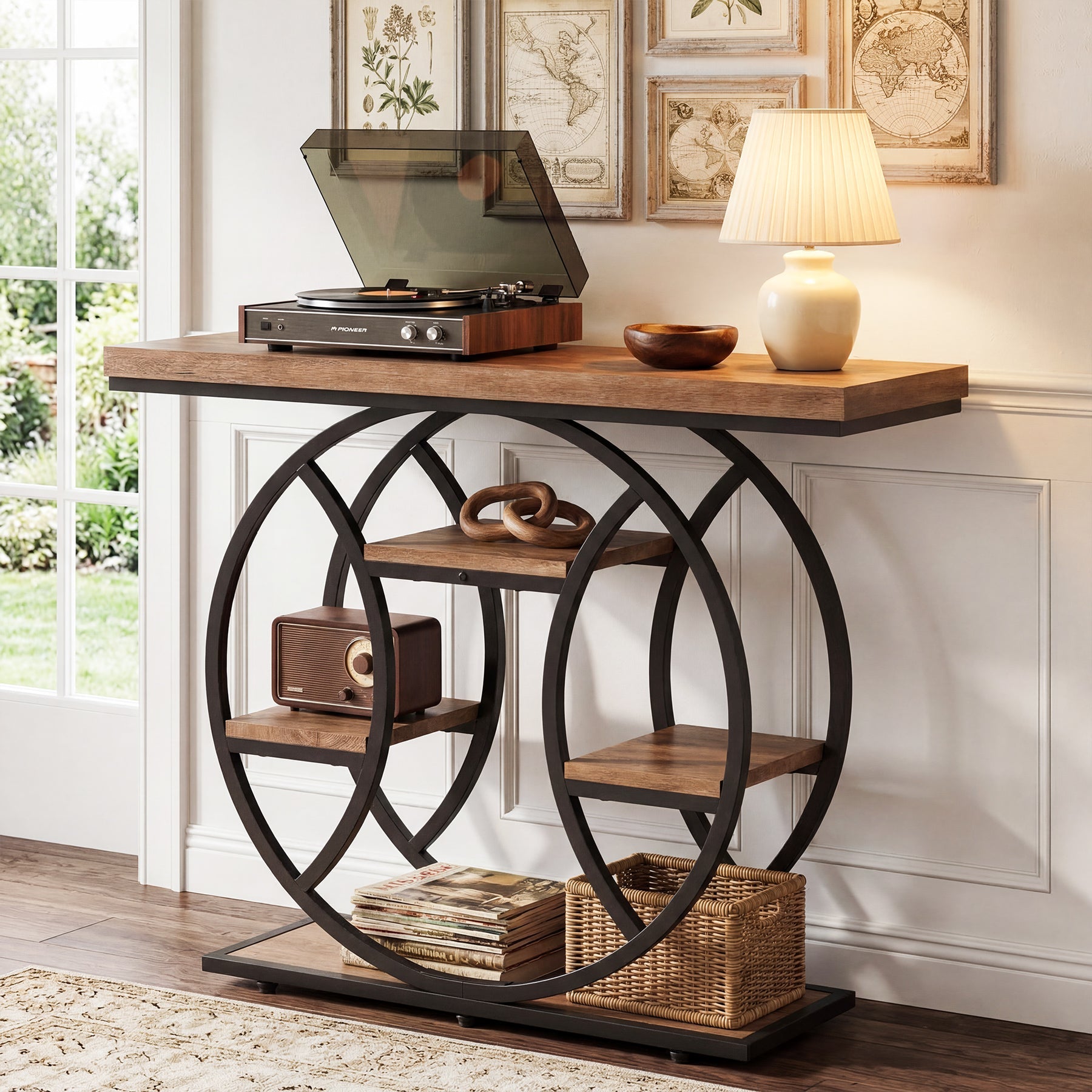 Tribesigns Console de 105 cm, Table d'appoint à 4 niveaux avec cadre rond