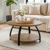 Tribesigns Table basse ronde de 80 cm avec 2 étagères, Petite table d'appoint de style industriel avec pieds en métal 3