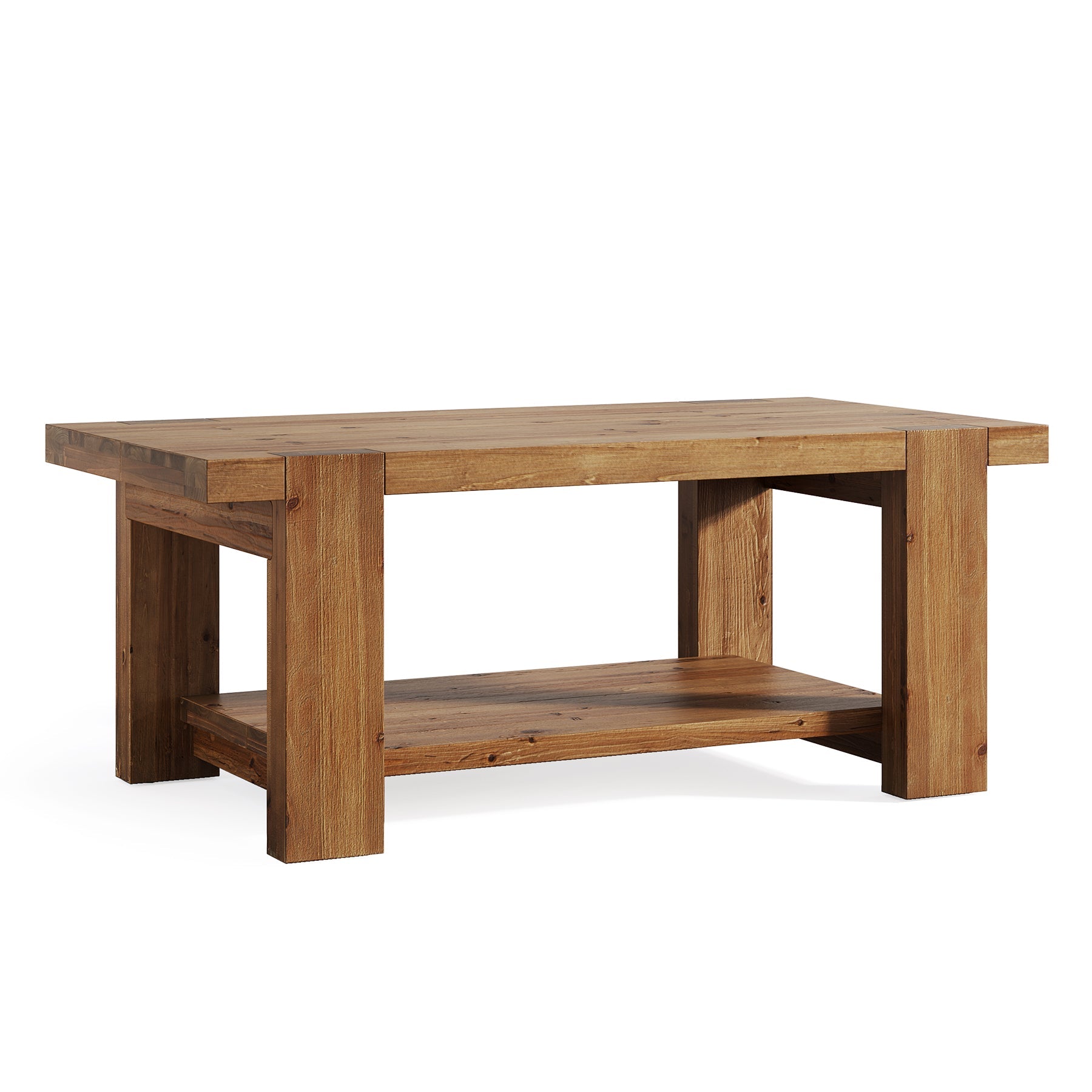 Tribesigns Massivholz Couchtisch 120 cm, Rechteckiger Wohnzimmertisch mit Ablage
