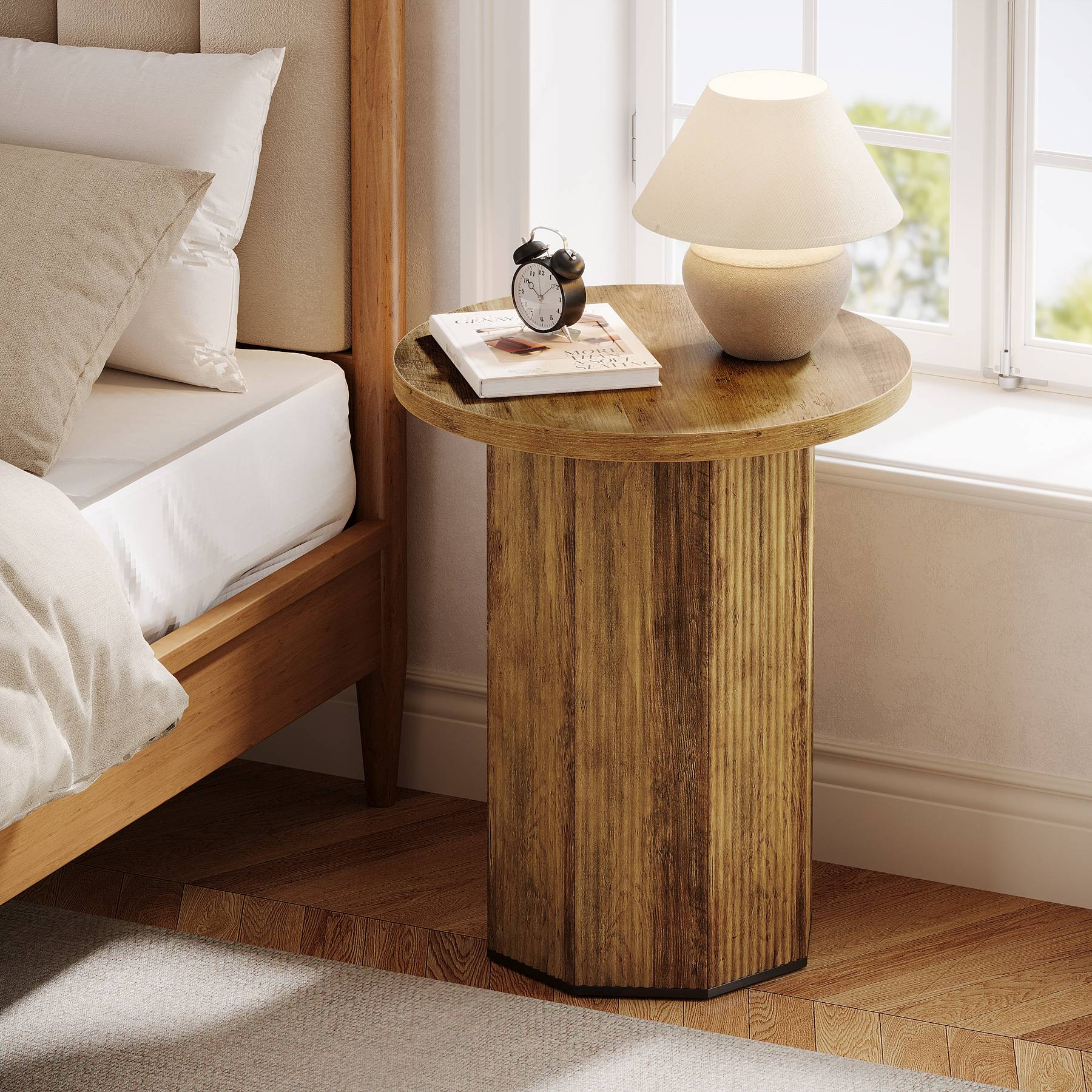 Tribesigns Table d'appoint ronde, Table d'appoint étroite Table de chevet avec base stable