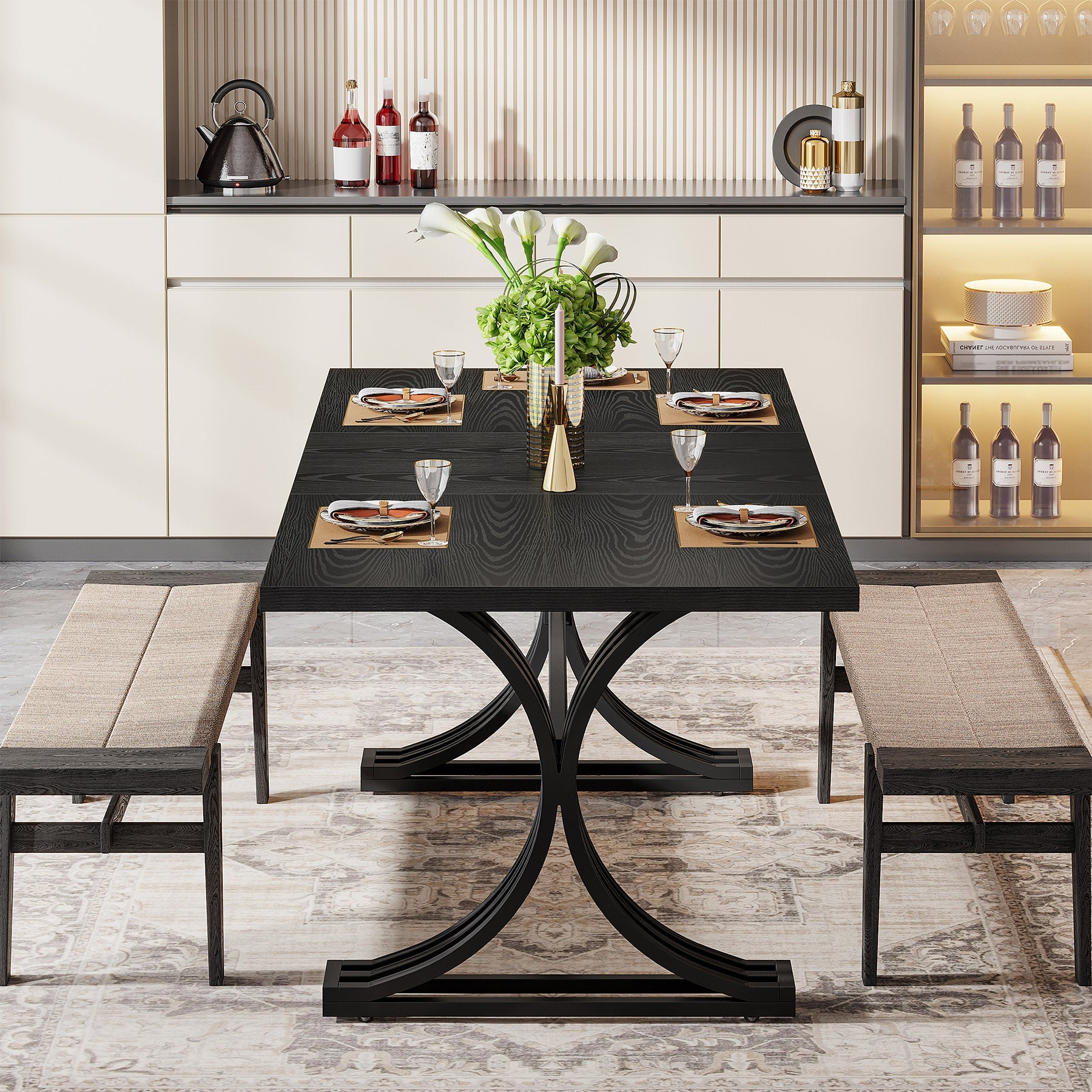 Tribesigns Table de salle à manger moderne de 160 cm avec plateau en marbre artificiel et pieds en métal