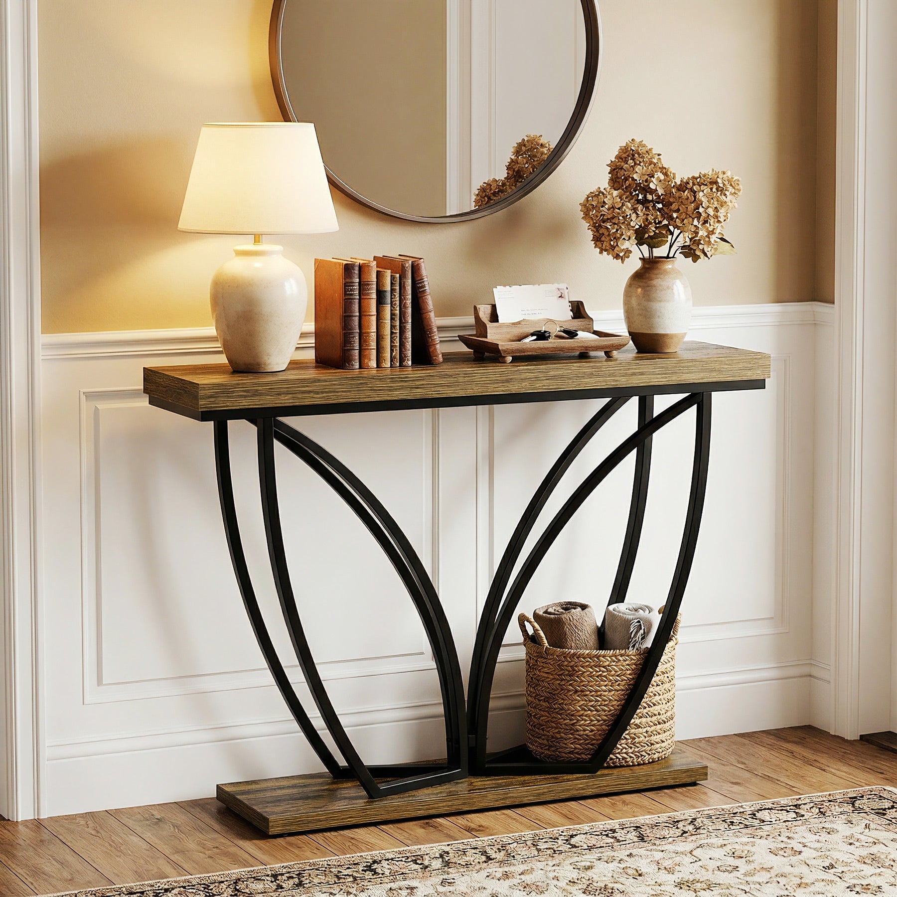 Tribesigns Console industrielle étroite de 105 cm, Couleur marron rustique