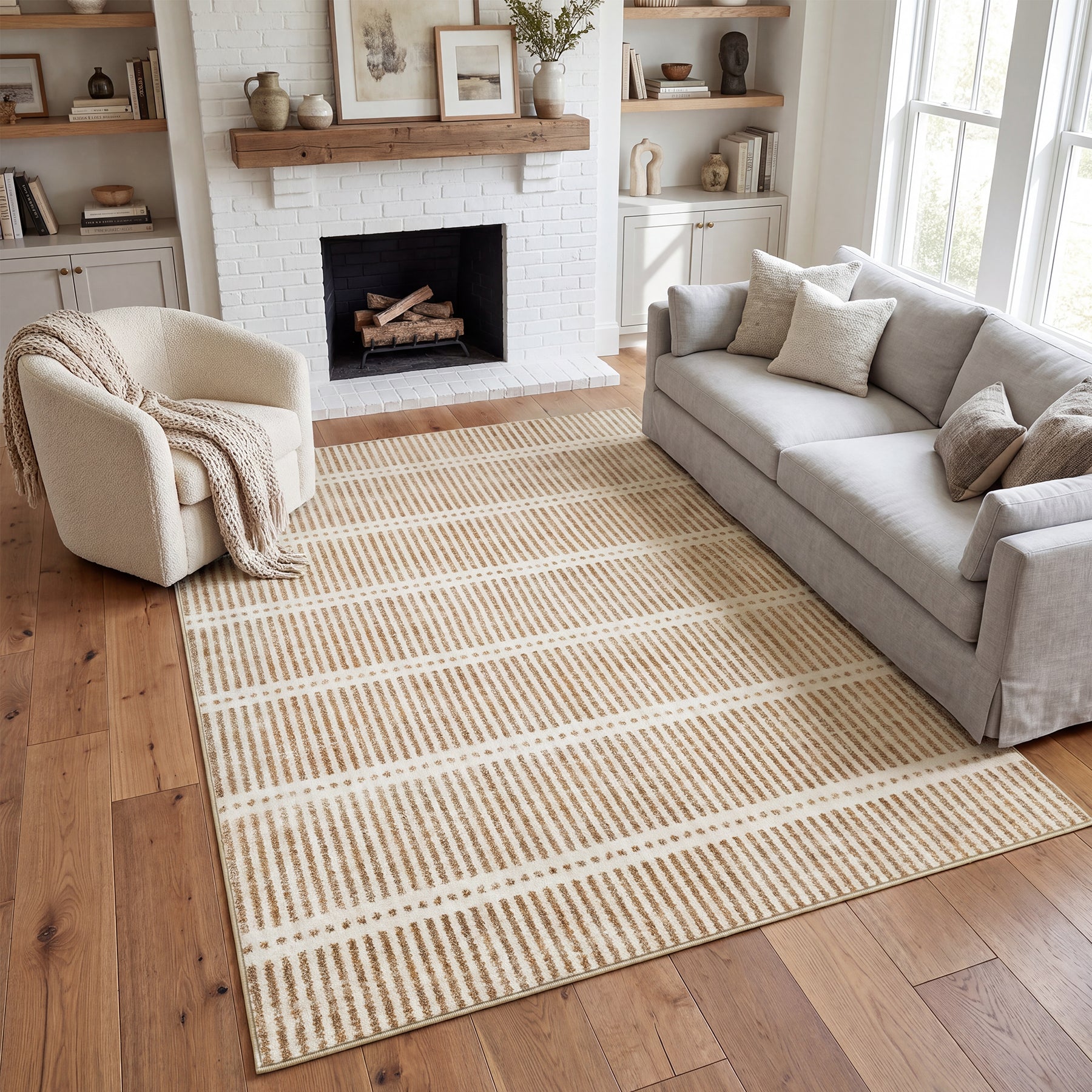 Tribesigns Tapis lavable à poils ras, 160 x 230 cm & 200x300 cm Ultra-fin, Design rayé style ferme