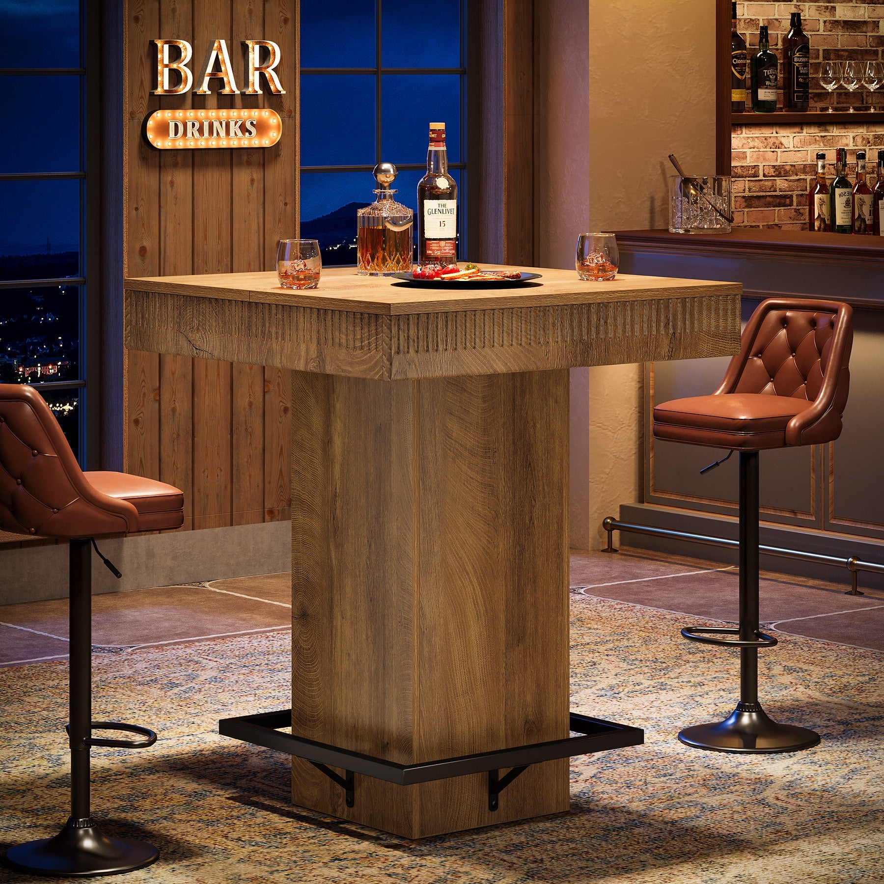 Tribesigns Table de bar carrée de 80 cm avec plateau en bois et piètement en métal, Table haute de style bistro industriel