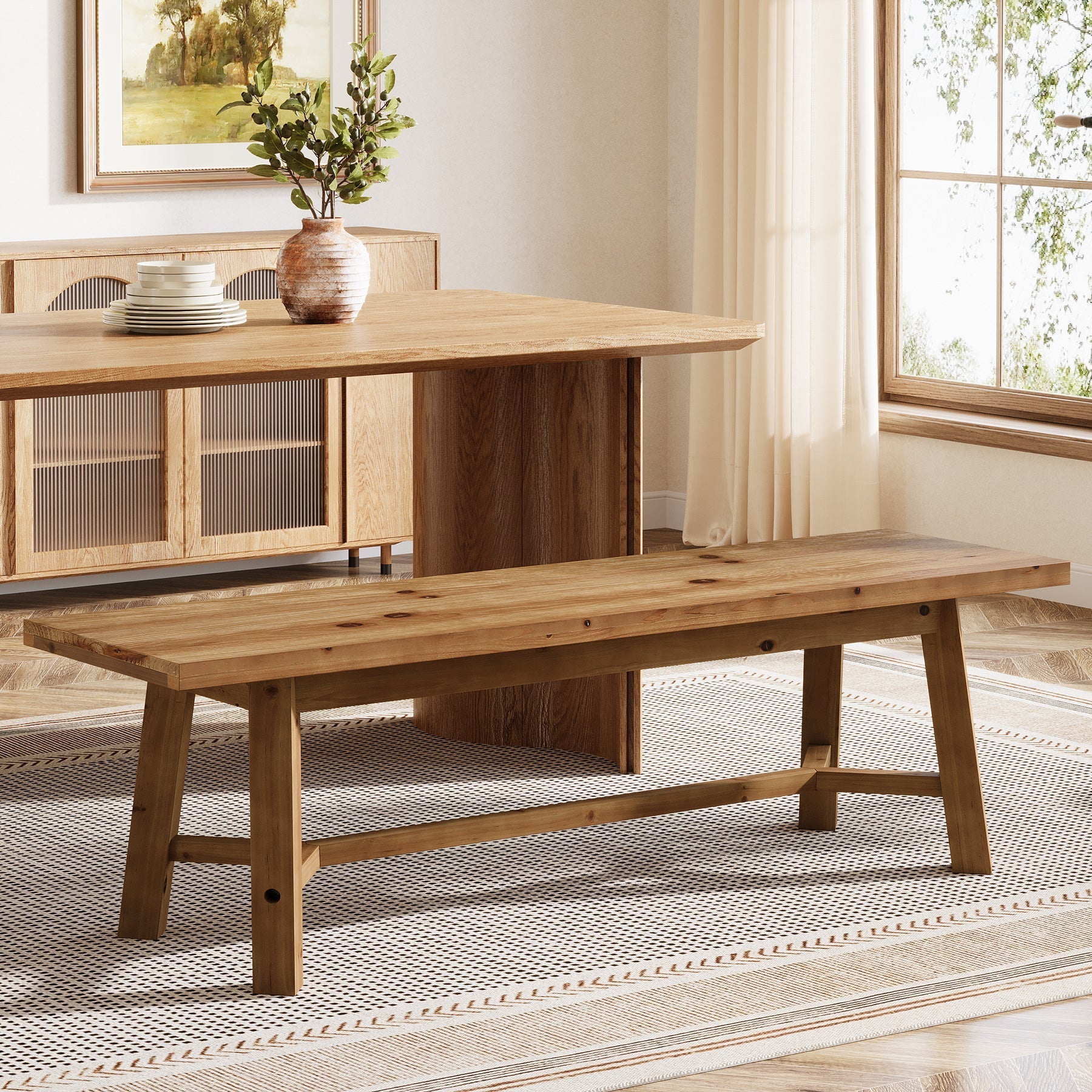 Banc de salle à manger rustique en bois massif 140 cm, long banc de cuisine