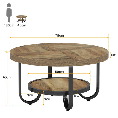Table basse Tribesigns à deux niveaux, Table centrale de 79 cm avec étagère de rangement