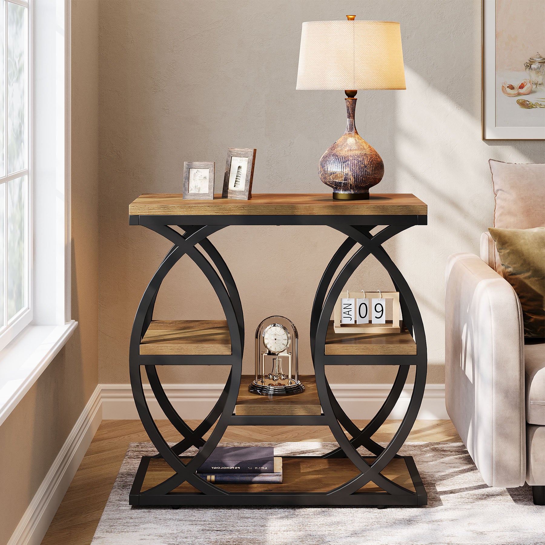 Tribesigns Table d'appoint avec 4 étagères, Table de chevet étroite avec espace de rangement