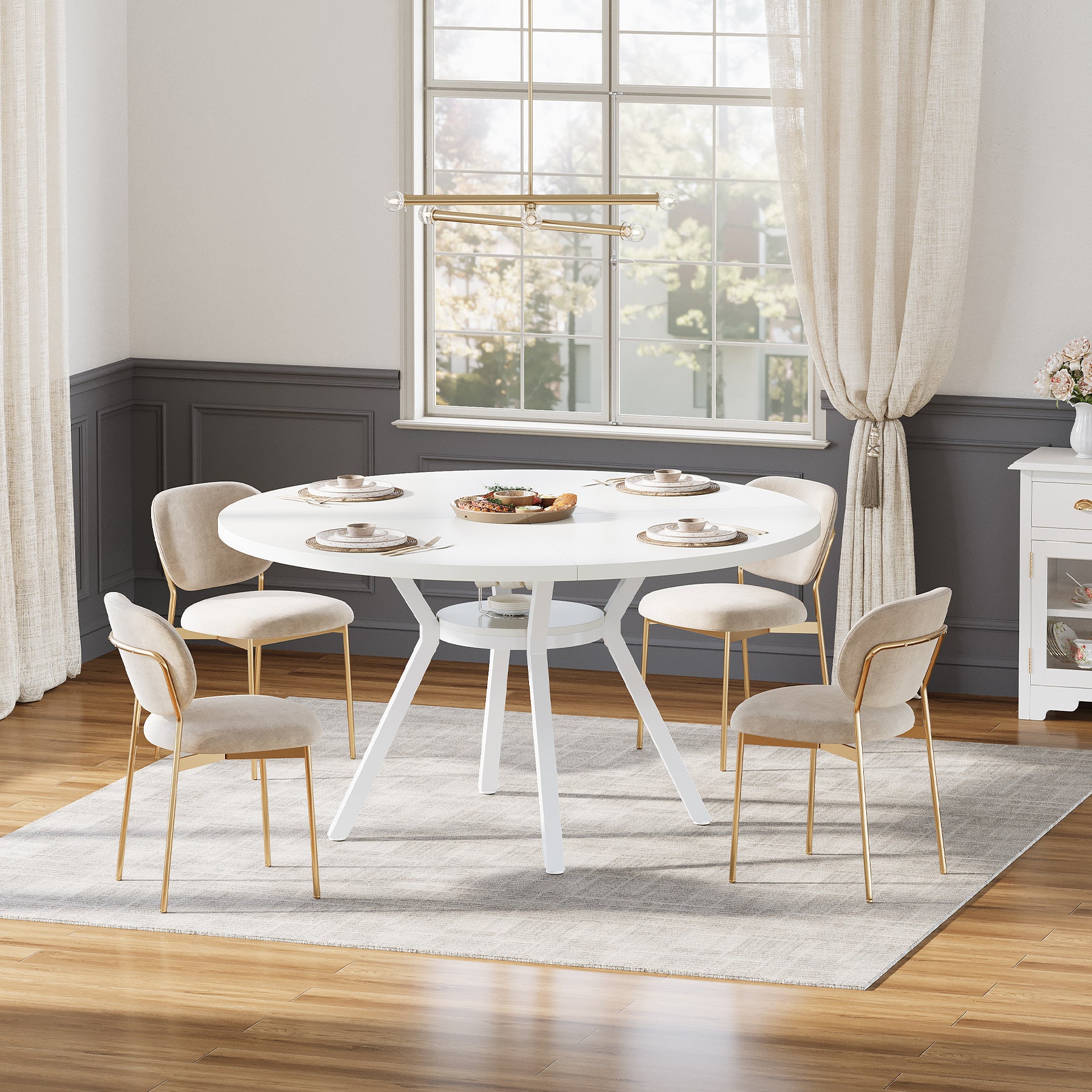 Tribesigns Table à manger ronde, Table de cuisine moderne de 120 cm pour 4 personnes