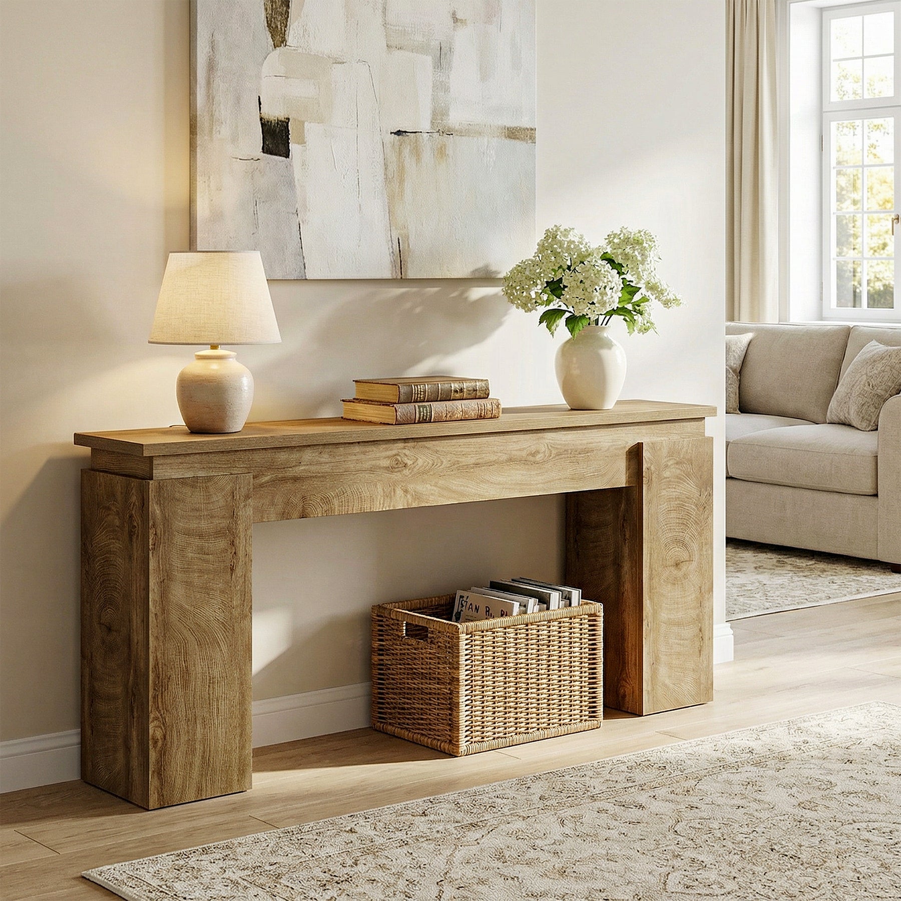 Tribesigns Console étroite (160 cm), Table de couloir ou de derrière de canapé de style Ferme avec étagère de rangement