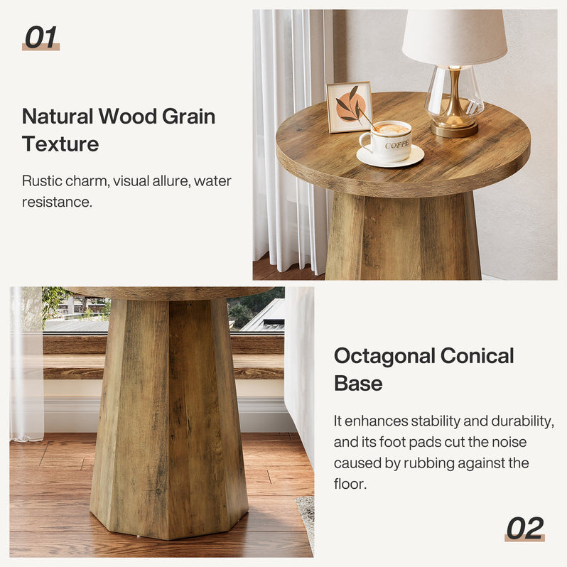 Tribesigns Table d'appoint ronde, Table basse en bois avec base octogonale