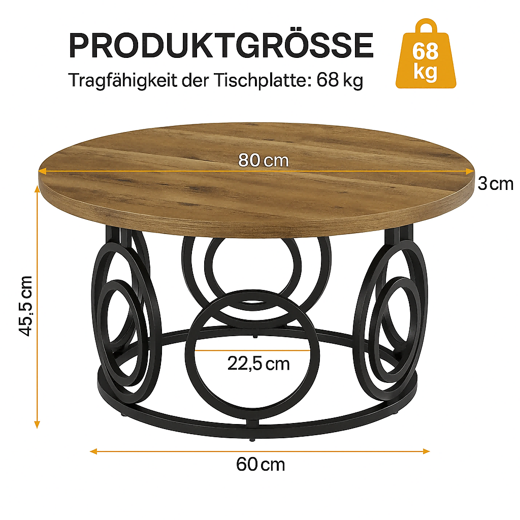 Tribesigns Table basse de 80 cm, Table centrale rustique Table à goûter
