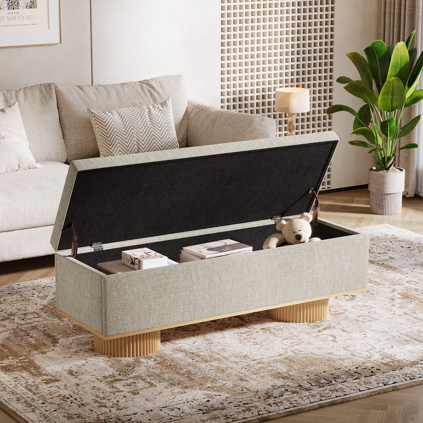 Banc à chaussures de 128 cm, Banc d'entrée rembourré avec rangement pliable