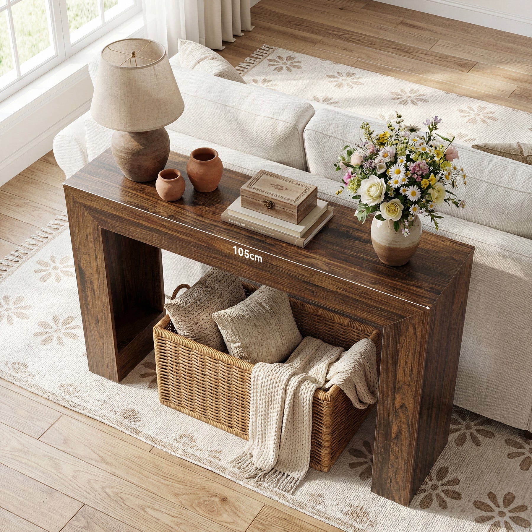 Tribesigns Console étroite de 105 cm, Table d'entrée aspect bois Table basse stable à double piètement pour l'entrée et le salon