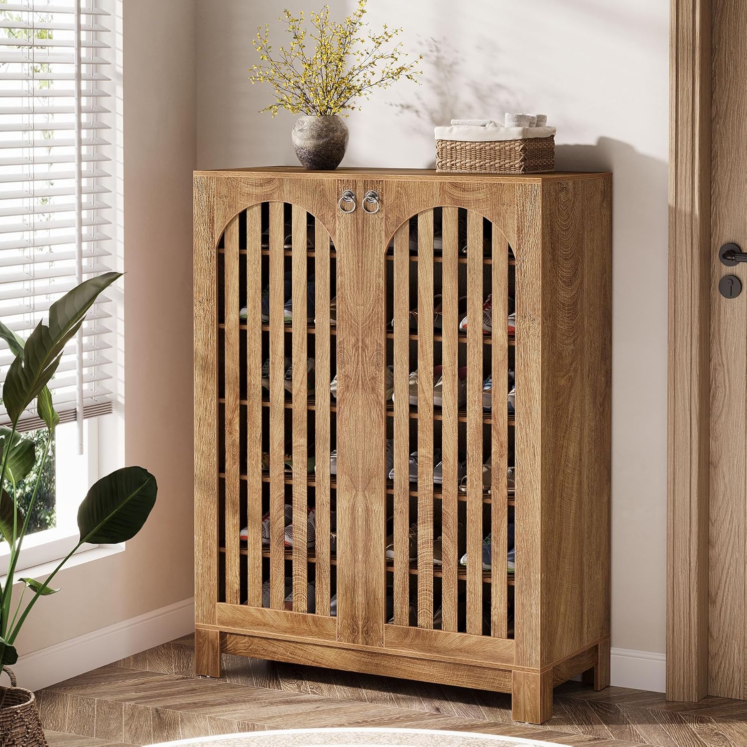 6-stöckiger Schuhschrank mit Lamellentüren - 24 Paar Kapazität,