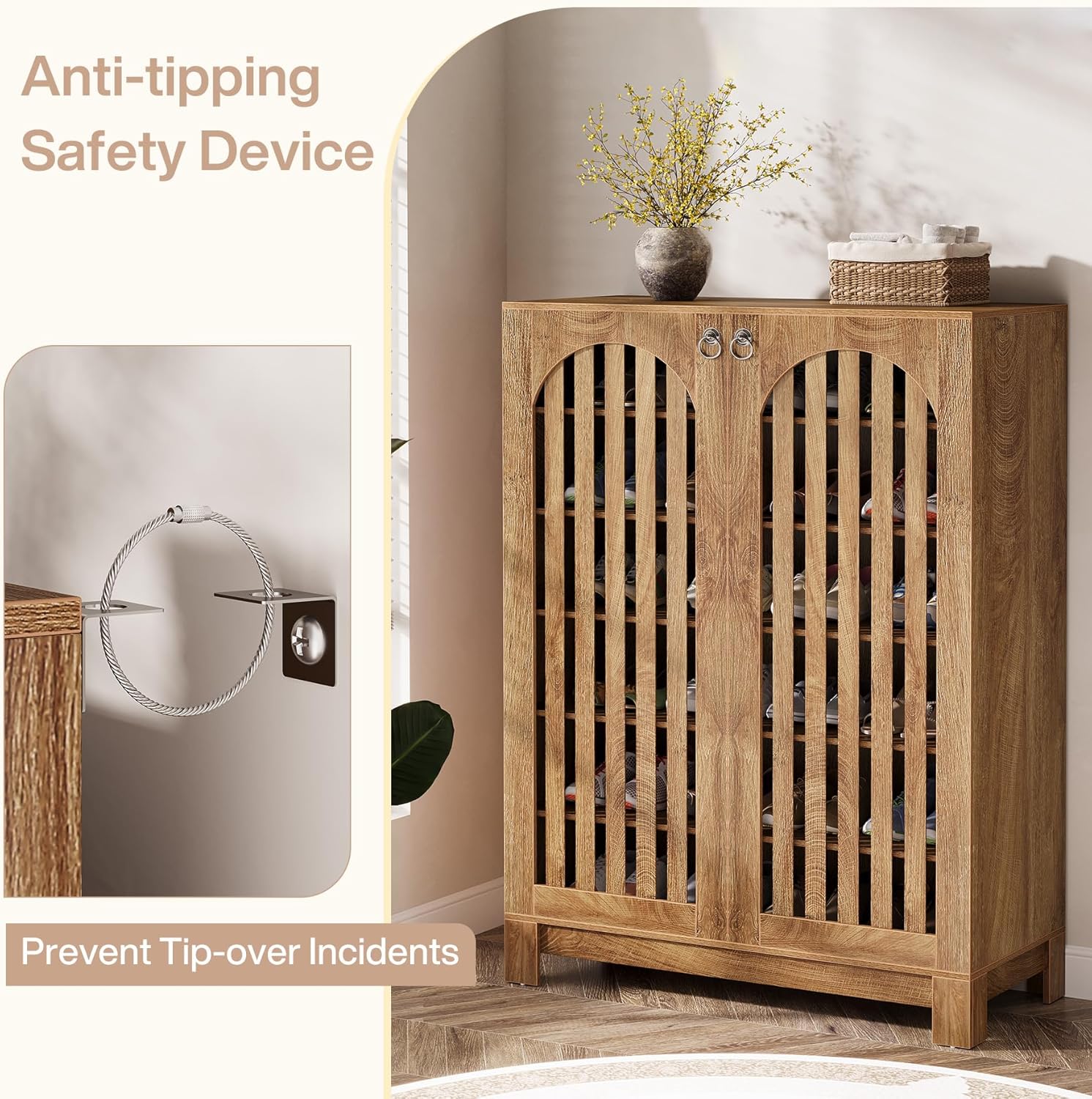 6-stöckiger Schuhschrank mit Lamellentüren - 24 Paar Kapazität,