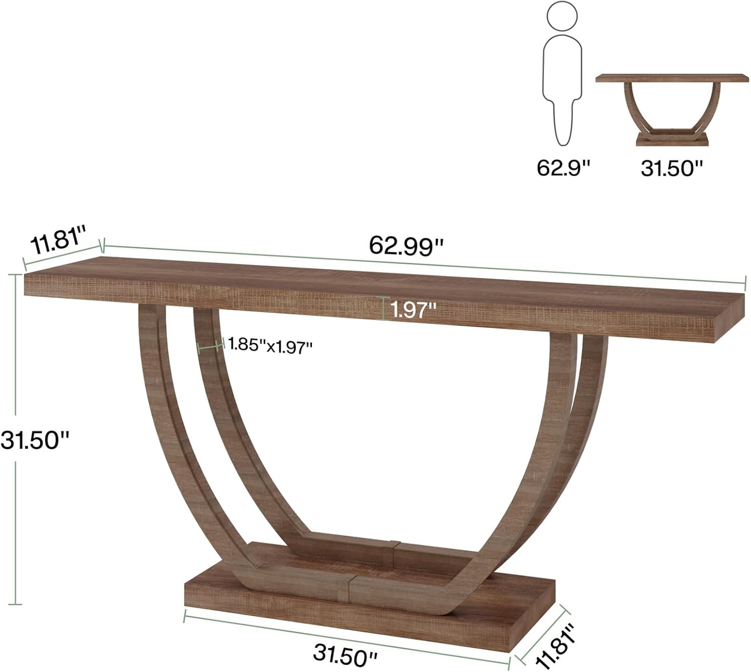 Tribesigns Console d'entrée, Table console étroite de 160 cm avec base géométrique