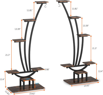 Tribesigns Lot de 2 supports pour plantes en métal à 6 niveaux, Étagère de présentation incurvée polyvalente