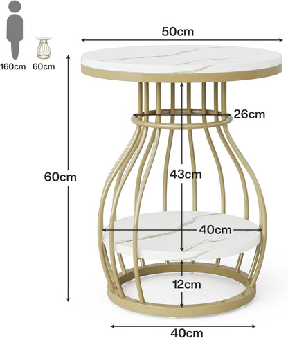 Tribesigns Table d'appoint ronde avec étagère de rangement à 2 niveaux