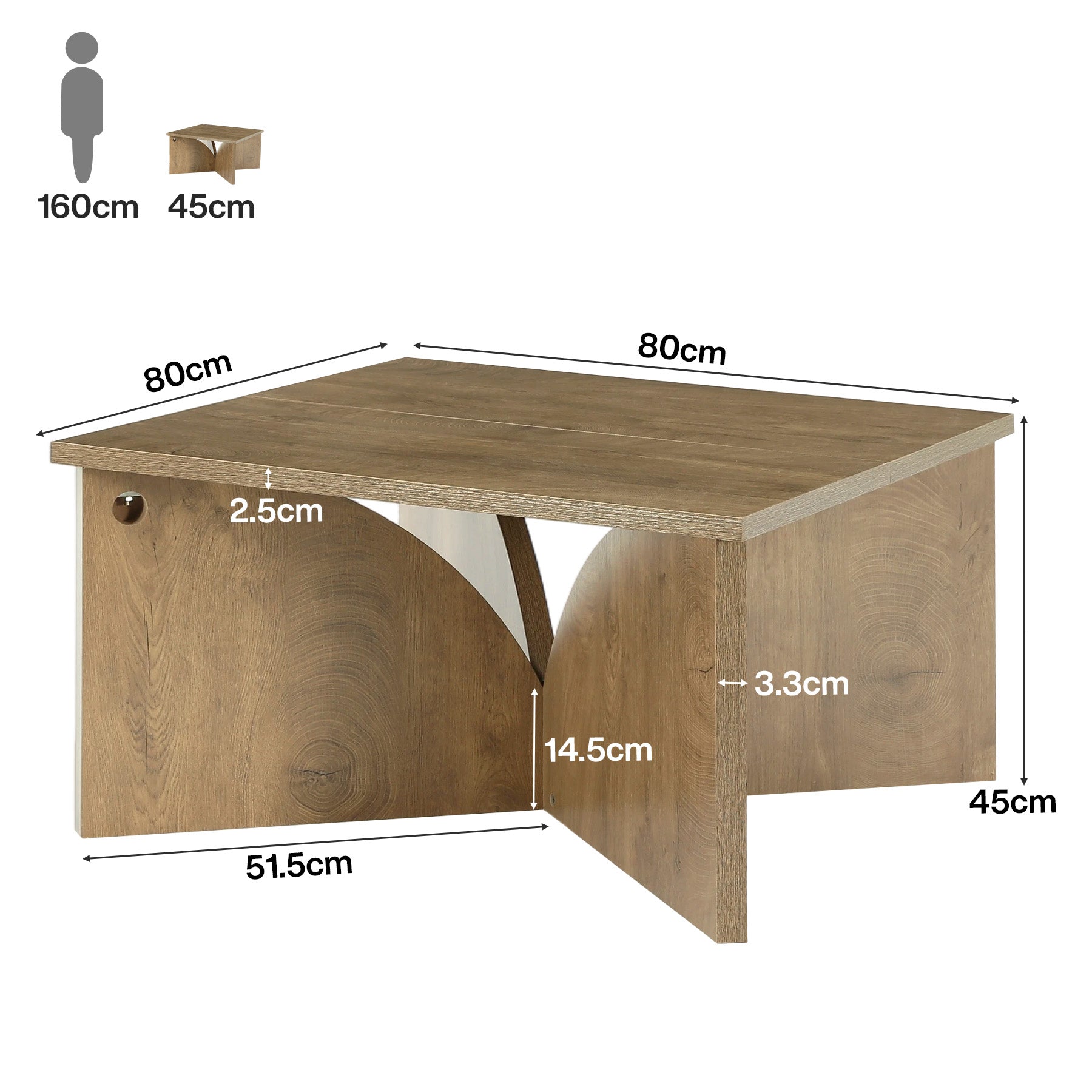 Tribesigns Petite table basse carrée (80 cm), Table d'appoint style ferme avec base robuste