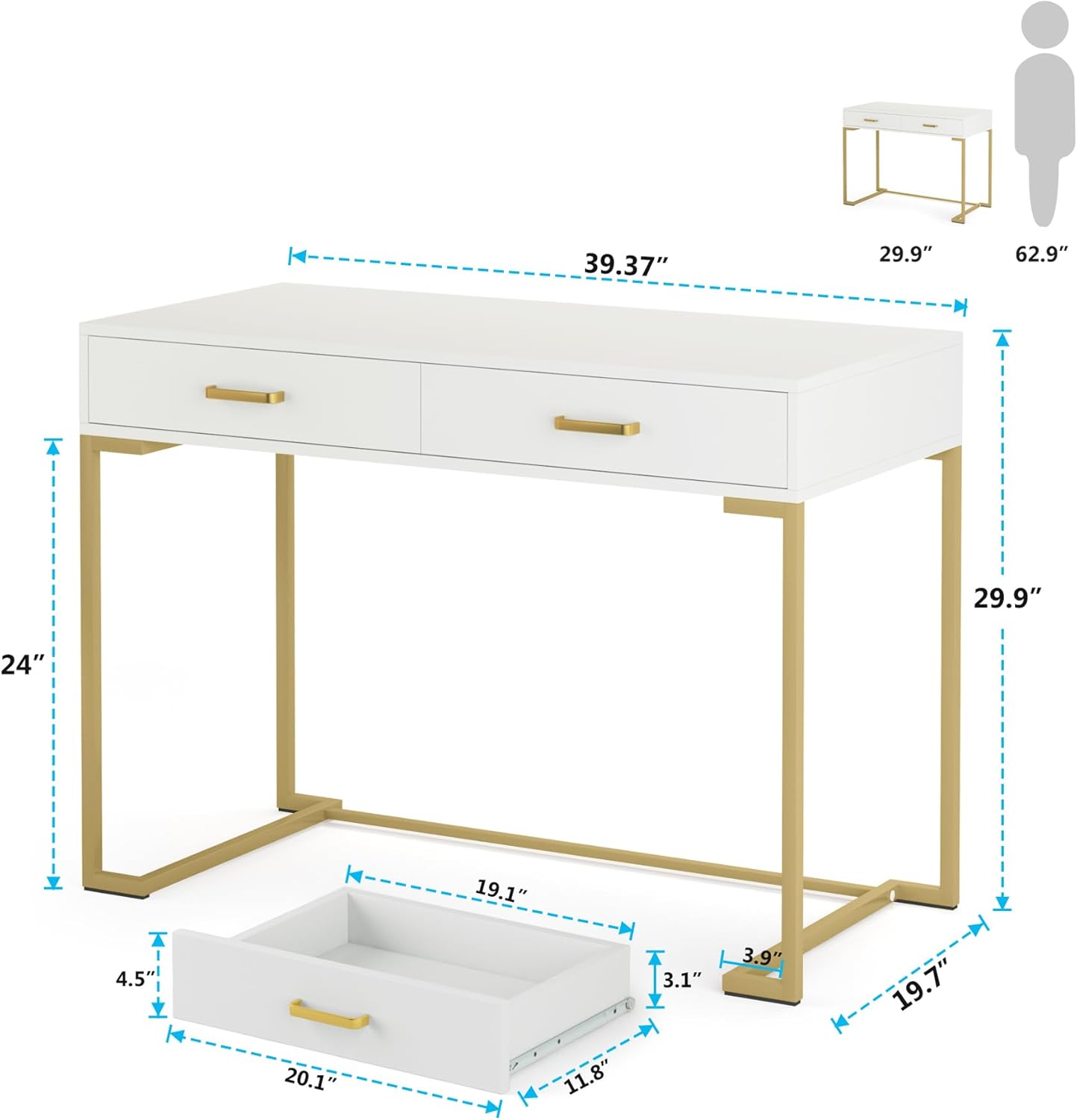 Tribesigns Bureau d'ordinateur, 100 cm Bureau avec Rangement Table de Bureau Simple et Moderne