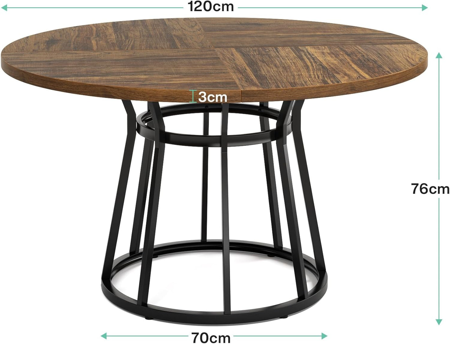 Tribesigns Table à manger petite pour 4 personnes, Table ronde de salle à manger avec base en métal