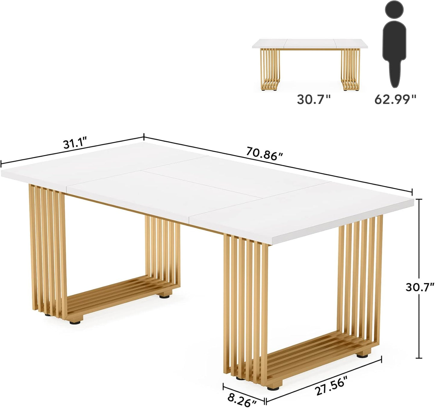 Tribesigns Table de salle à manger moderne pour 6 à 8 personnes, Table de salle à manger blanche