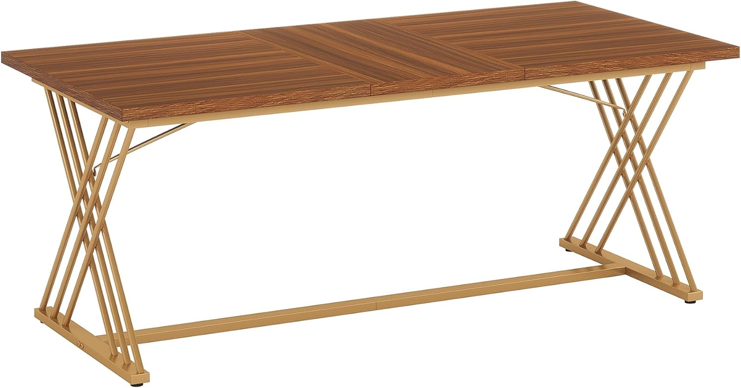 Tribesigns Bureau de travail, Table d'ordinateur moderne avec cadre métal doré