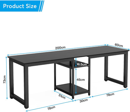 Tribesigns Bureau double 200 cm, Bureau d'ordinateur long avec rangement