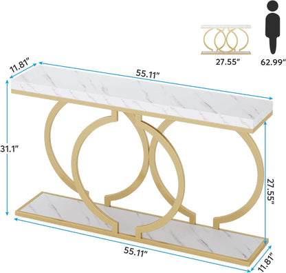 Tribesigns Table console dorée 140 cm, Table de couloir d'entrée moderne