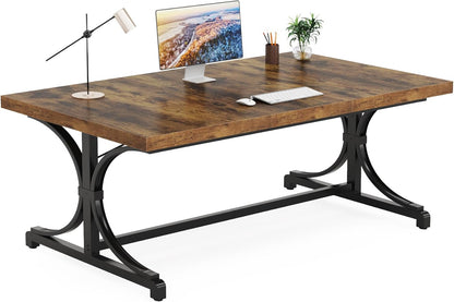 Tribesigns Bureau exécutif, Table rectangulaire avec plateau bois épais et cadre métal