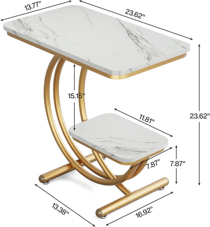 Tribesigns Table basse moderne avec plateau en faux marbre, Table basse à 2 niveaux avec pieds en métal en forme de C