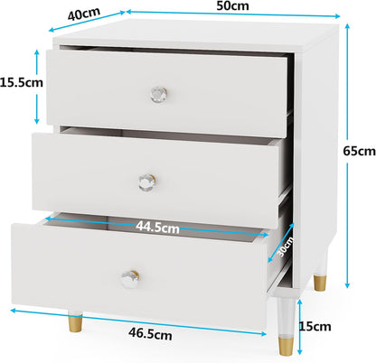 Tribesigns Table de chevet à 3 tiroirs, Table de nuit moderne blanche et dorée