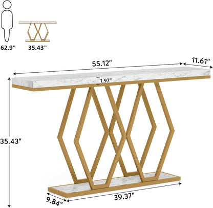 Tribesigns Console blanche meuble, Table console bois design Console pour entrée dorée