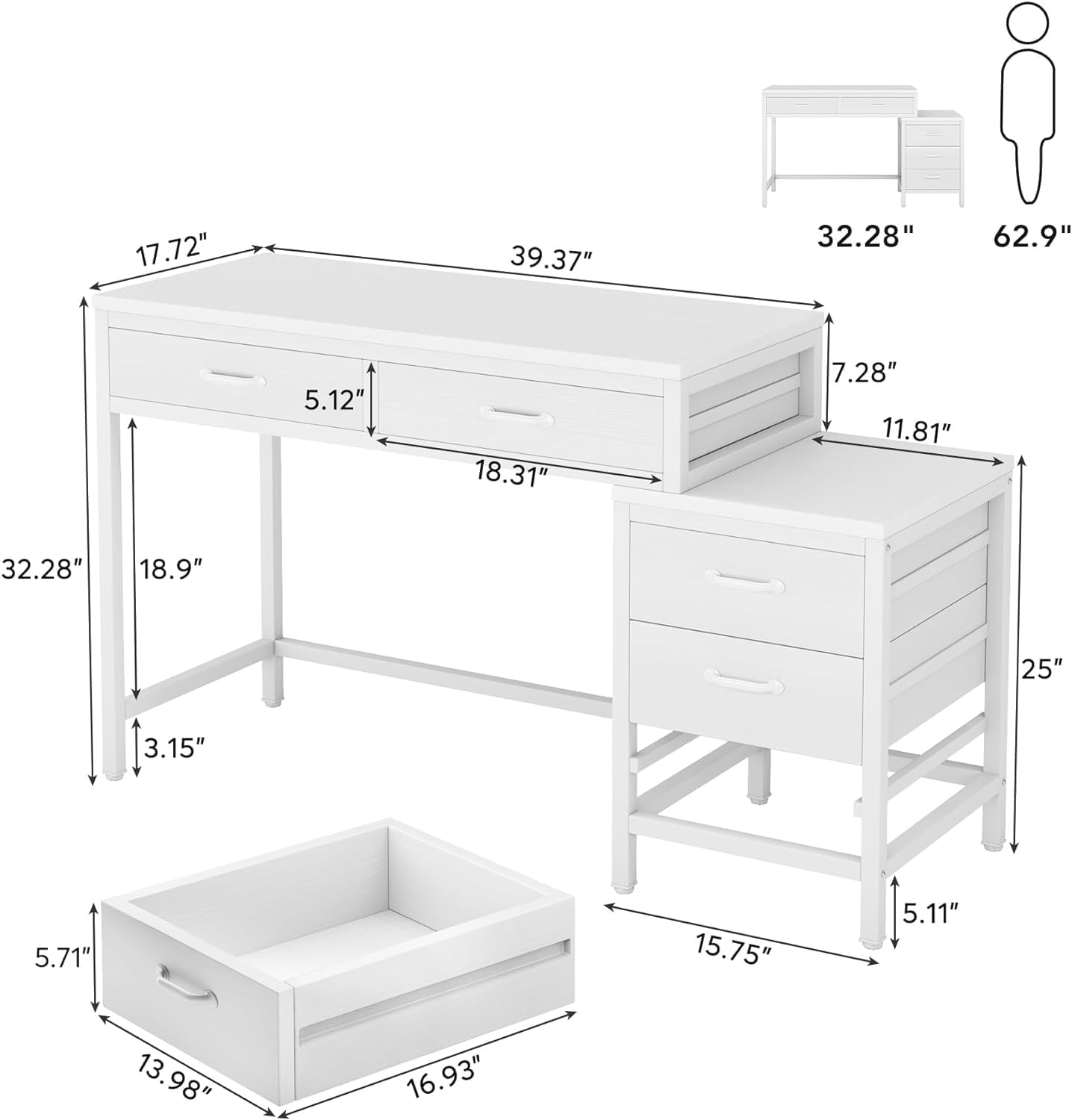 Tribesigns Bureau d'ordinateur, Table de bureau avec 5 tiroirs Support d'imprimante