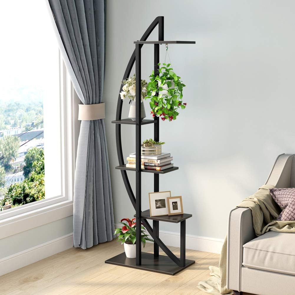 Tribesigns Lot de 2 supports pour plantes à 5 niveaux, Étagère de présentation incurvée polyvalente