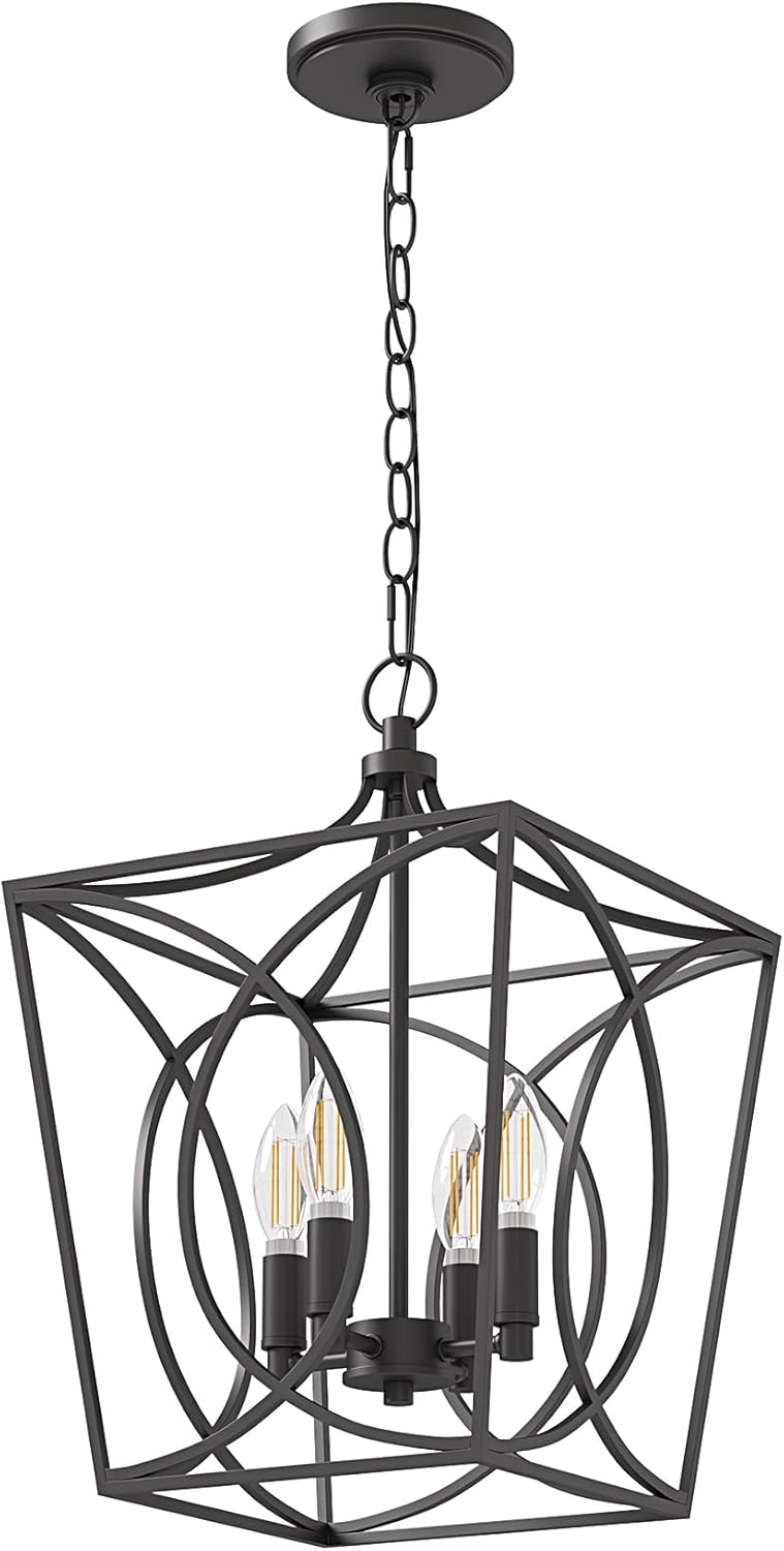 Tribesigns Lustre industriel noir, Suspension géométrique avec 4 douilles E14 hauteur réglable