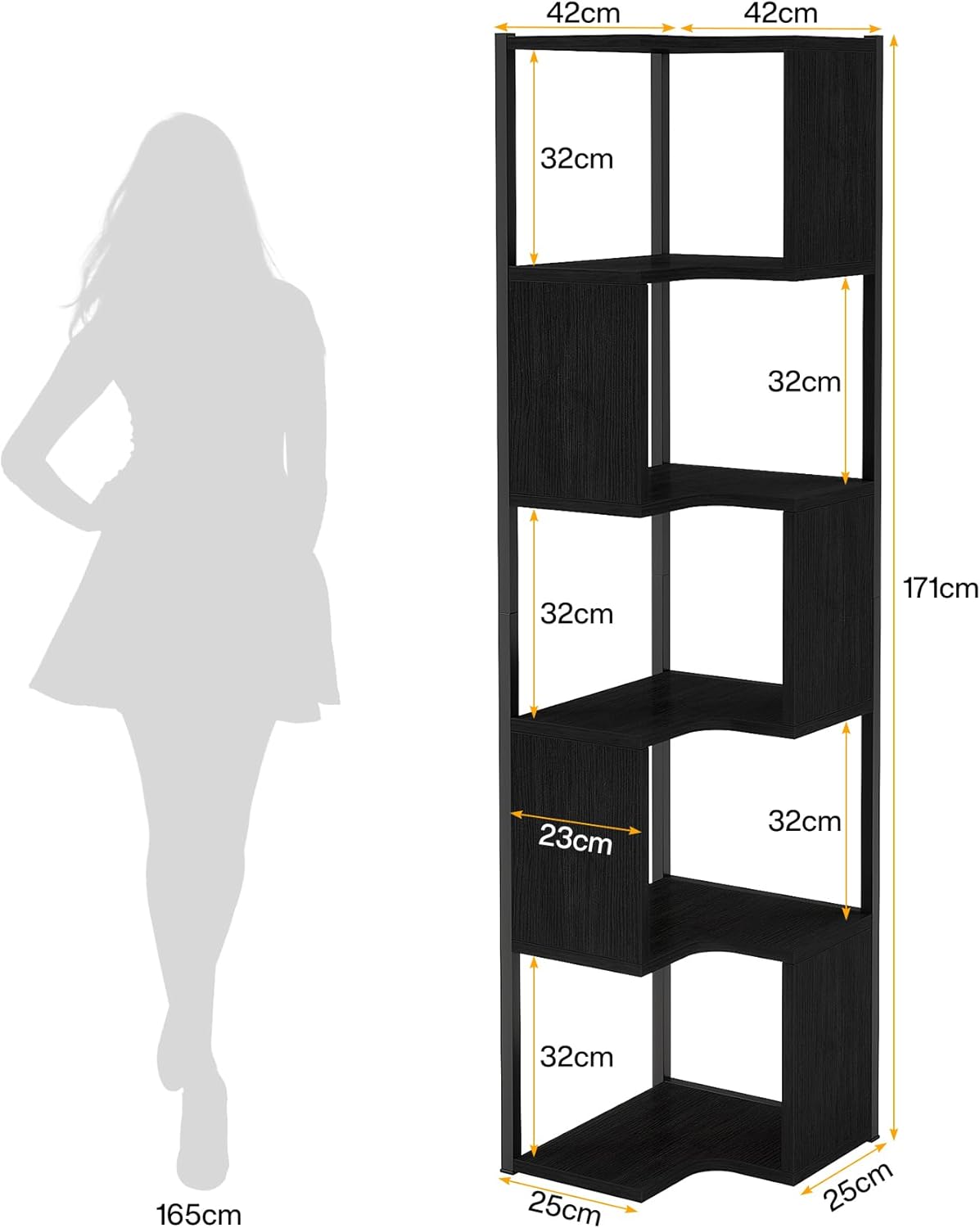 Tribesigns Étagère d'angle à 6 niveaux 171 cm/180cm, avec cadre en métal