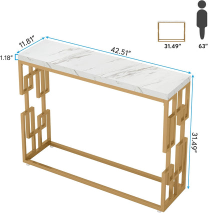 Tribesigns Table console dorée, Table de canapé en faux marbre blanc derrière le canapé