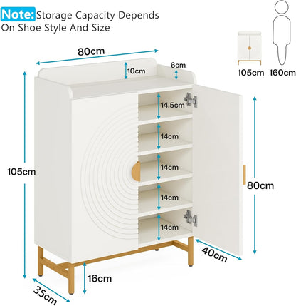 Tribesigns Meuble à chaussures avec portes, Armoire de rangement à 6 niveaux avec étagères réglables
