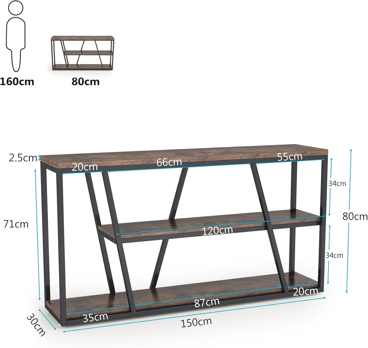 Tribesigns Table Console Industrielle avec étagères, Table d'entrée à 3 Niveaux avec Rangement