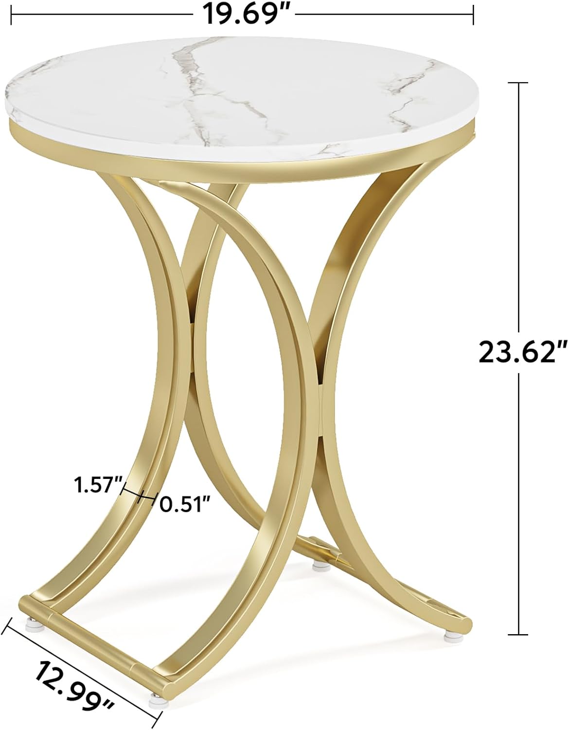 Tribesigns Table d'appoint ronde en or blanc, Petite Table basse moderne