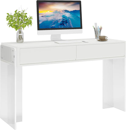 Tribesigns Bureau d'ordinateur blanc avec 2 tiroirs, Bureau de maquillage avec pieds en acrylique